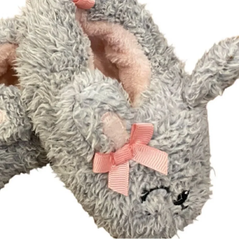 Fuzzy Bunny Slippers Gray Pink Accents Toddler Size 6